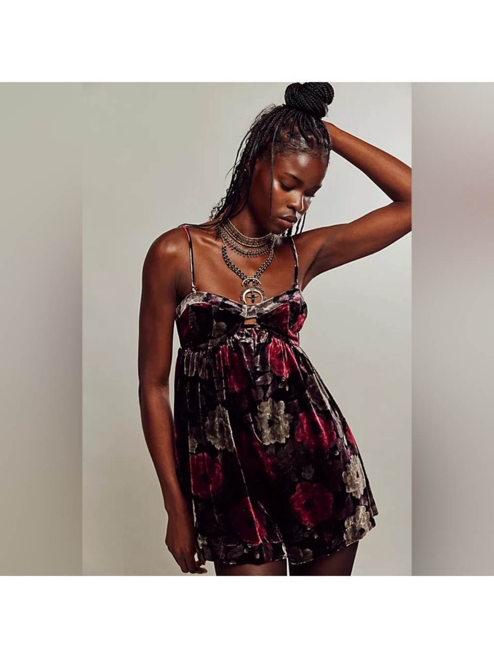 Free People Velvet Luna Floral Babydoll Mini Romper - Small